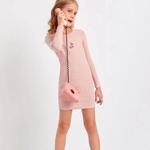 Girls Pink Graphic Bodycon Dress - Picture 1 of 3